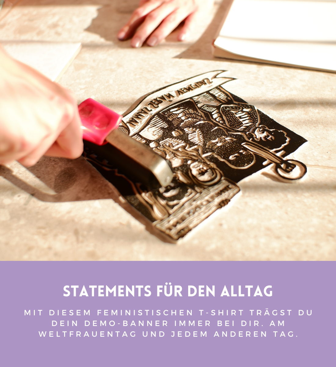 Dieses Weltfrauentag Shirt ist ein handbedrucktes T-Shirt zum feministischen Kampftag von Impowerment.